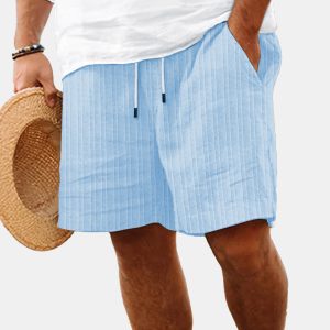 Men's Summer Solid Color Vertical Strip Casual Beach Shorts